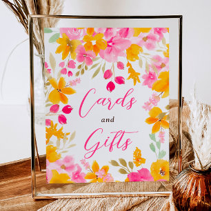 Poster Chic jaune rose floral aquarelle signe nuptial