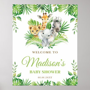 Poster Chic Jungle Animaux Baby shower de verdure Bienven