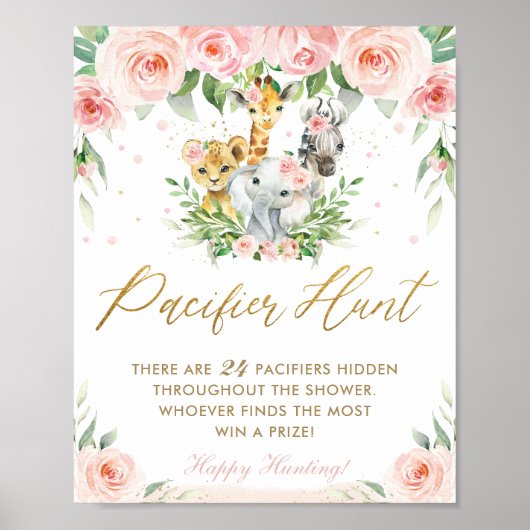 Poster Chic Jungle Animaux rose Floral Pacifique jeu de c (Devant)