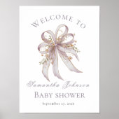 Poster Chic Lavender Ribbon bow baby shower Welcome sign (Devant)