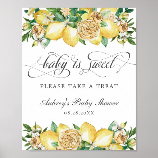 Poster Chic Lemon Floral Baby is Sweet Treat Douche Signa (Devant)