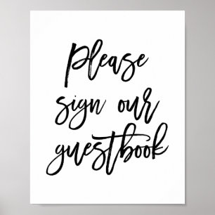 Poster Chic Mariage Lettré À La Main Signer Notre Livre D