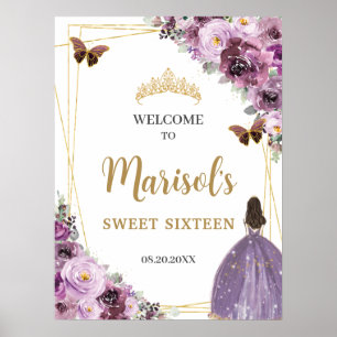 Poster Chic Mauve Plum violet Floral Tiara Sweet sixteen