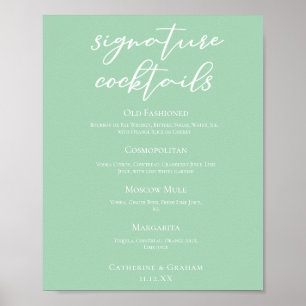 Poster Chic Mint Green Mariage Signature Cocktails Menu