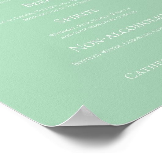 Poster Chic Mint Green Typographie Mariage Menu (Coin)