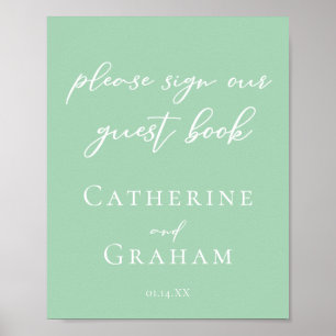 Poster Chic Mint Mariage Vert Signer Notre Invité Livre P
