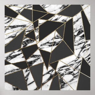 Poster Chic Modern Gold Marble and Black Geometric