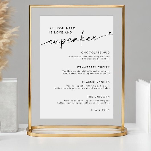 Poster Chic Moderne Dessert Cupcake Menu Mariage Signal