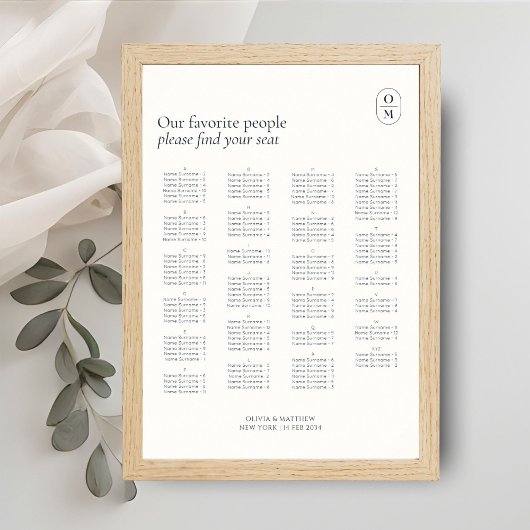 Poster Chic Monogram Wedding Alphabet Seating 