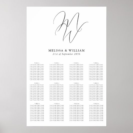 Poster Chic Monogramme Moderne Mariage noir & blanc Siège (Devant)