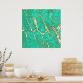 Poster Chic Motif en marbre Turquoise Or (Cuisine)