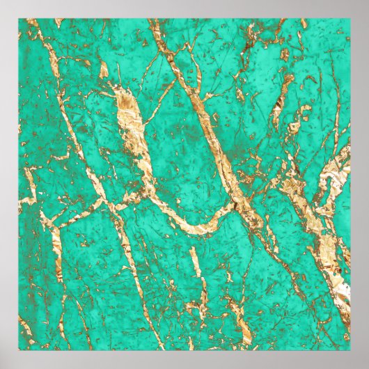 Poster Chic Motif en marbre Turquoise Or (Devant)