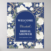 Poster Chic Navy Blue Chinoiserie Fête des mariées Bienve (Devant)