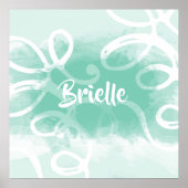 Poster Chic Neo Mint Vert Aquarelle Fissures Avec Nom (Devant)