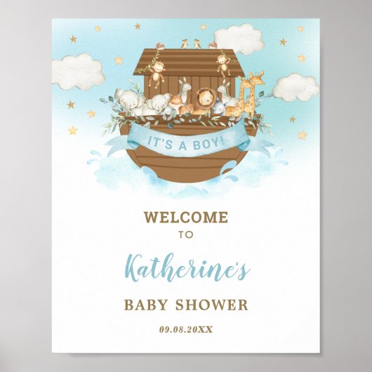 Poster Chic Noah's Ark Boy Baby shower Bienvenue (Devant)