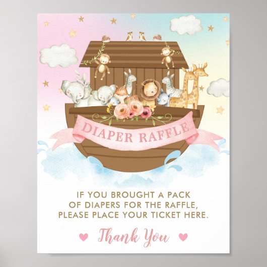 Poster Chic Noah's Ark Girl Baby shower Déchets Raffle (Devant)
