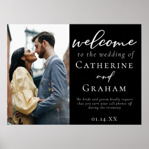 Poster Chic noir blanc Mariage Couple Photo Bienvenue
