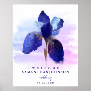 Poster Chic Ombre Blue Iris Watercolor Mariage Floral