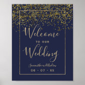 Poster Chic or confetti marine bleu mariage accueil (Devant)