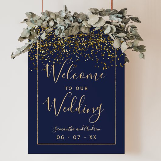 Poster Chic or confetti marine bleu mariage accueil
