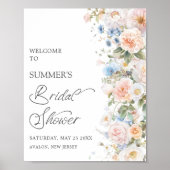 Poster Chic Pastel Blush Blanc Bleu Fête des mariées Flor (Devant)