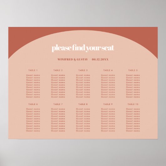 Poster Chic pêche en terre cuite arche mariage carte des  (Devant)