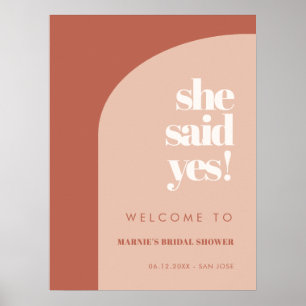 Poster Chic pêche en terre cuite Elle a dit oui Fête des