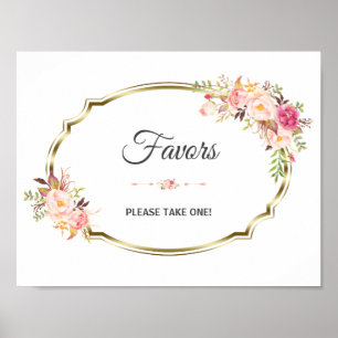 Poster Chic Pink Floral Gold Wedding Favor Sign