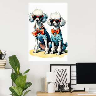 Poster Chic Poodle Duo avec lunettes de soleil et collier