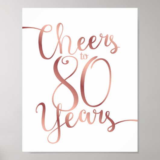 Poster Chic Rose Gold CHEERS TO 80 YEARS Sign Print (Devant)