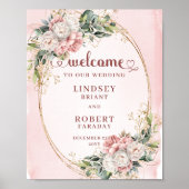 Poster Chic Rose Gold Floral Greenery Wedding Welcome  (Devant)