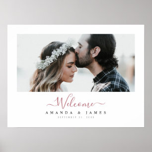 Poster Chic Rose Gold Horizontal Photo Mariage Bienvenue