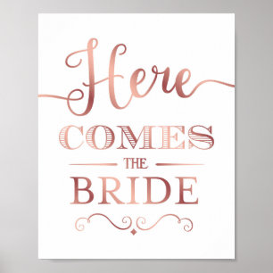 Poster Chic Rose Gold ICI VIENT LA BRIDE SIGNALER Imprime
