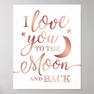 Poster Chic Rose Gold VOUS AIME À LA LUNE Signe Imprimer