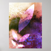 Poster Chic Rose violet Feuilles Abstrait Peinture (Devant)