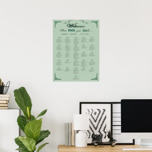 Poster Chic Sage Eucalyptus Green Wedding Seating Chart (Bureau à domicile)