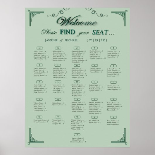 Poster Chic Sage Eucalyptus Green Wedding Seating Chart   (Devant)