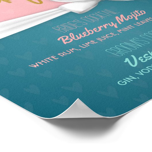 Poster Chic Signature Cocktail Boisson Menu Décor Mariage (Coin)