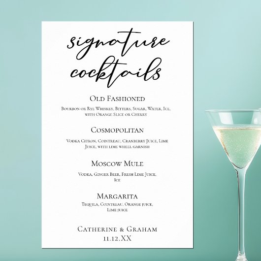Poster Chic Signature Mariage Cocktails Bar Menu