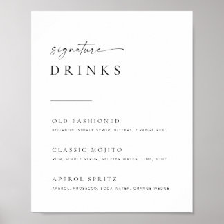 Poster Chic + Simple Script Mariage Signature Boissons Si