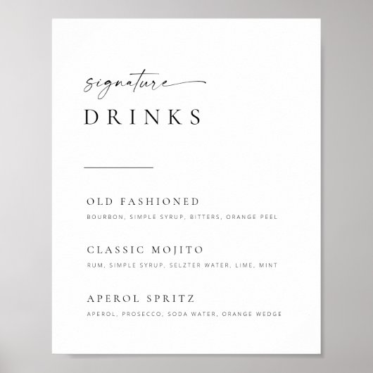 Poster Chic + Simple Script Mariage Signature Boissons Si (Devant)