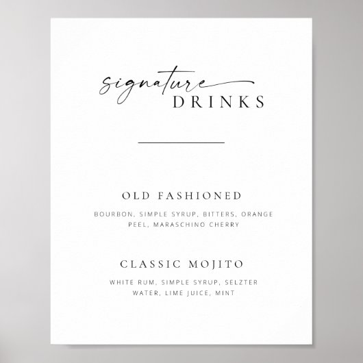 Poster Chic + Simple Script Mariage Signature Boissons Si (Devant)