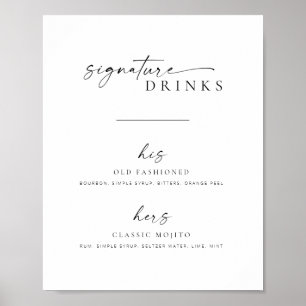 Poster Chic + Simple Script Mariage Signature Boissons Si