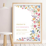 Poster Chic Spring Garden Floral Fête des mariées Bienven<br><div class="desc">Ce panneau de bienvenue élégant va sûrement égayer votre événement. Le design est composé de fleurs sauvages d'aquarelle gaie mêlés à un feuillage verdoyant. Utilisez les champs de texte pour personnaliser la carte avec votre propre libellé et détails. La couleur arrière - plan de l'invitation est définie sur blanc, mais...</div>