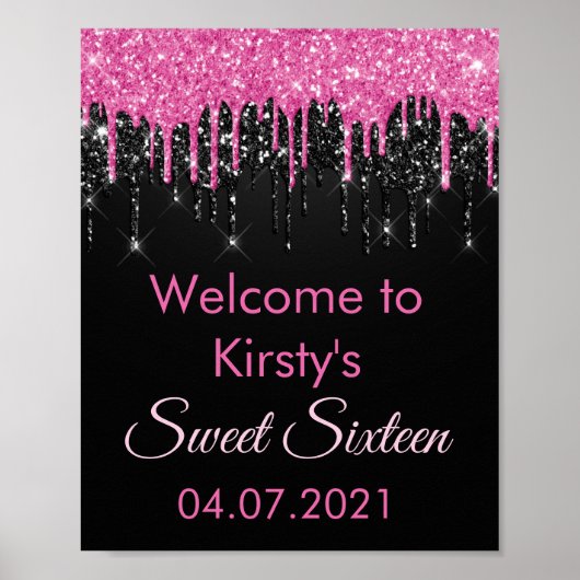 Poster Chic Sweet 16 Rose Black Parties scintillant Party (Devant)