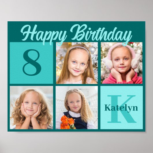 Poster Chic Teal Birthday Party Custom Photo Collage (Devant)