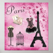 Poster Chic Tour Eiffel Pink Paris Mode (Devant)
