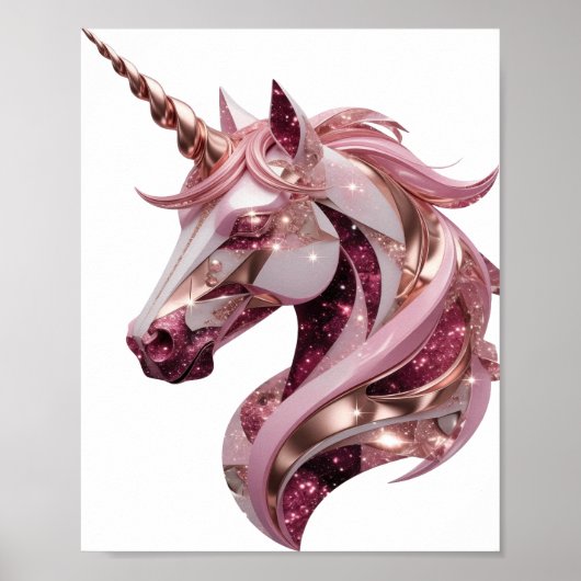 Poster Chic UNICORN Argent Art Text 3D (Devant)
