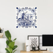 Poster Chic Vintage Classique Moulin Hollandais Delft Ble (Bureau à domicile)