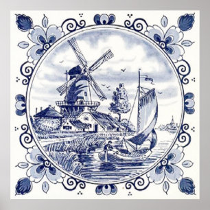 Poster Chic Vintage Classique Moulin Hollandais Delft Ble